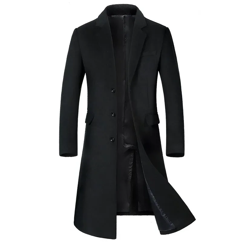 Autumn and Winter New Men's Woolen Woolen Coat Lengthened European Plus Size Korean Version Slim Plus Velvet Thick Coat Coat