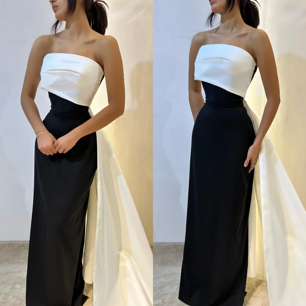 

Customized Women Elegant Strapless Sheath Formal Ocassion Gown Floor Length Hugging Skirts Charmeuse Evening Dress