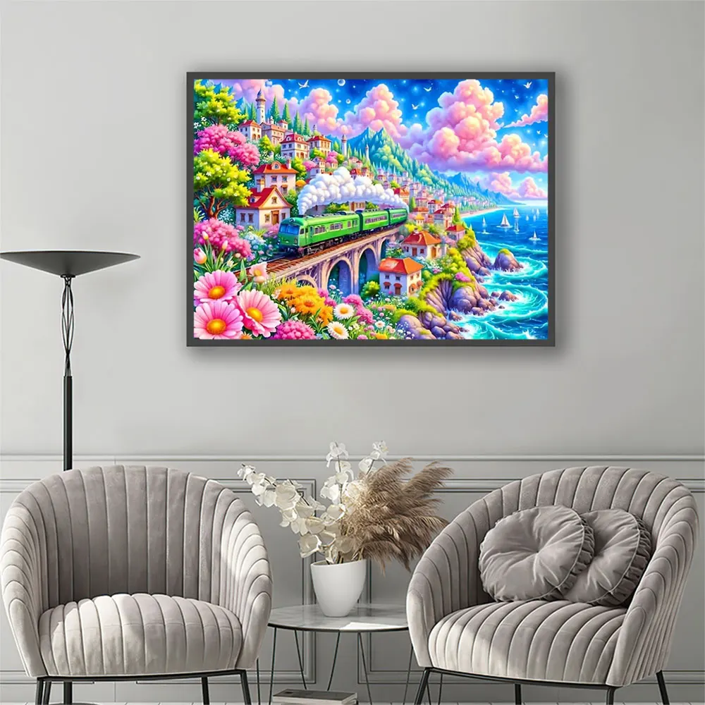 EverShine Full Square Round Diamond Painting Train Landscape Suitable for Beginners Embroidery House Kit Mosaic Handmade Gift view 3
