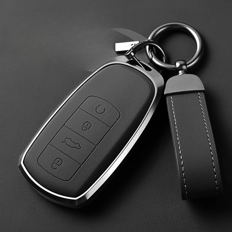 

Aluminum Alloy + Black Leather Simple Style Handmade Car Remote Key Case Cover For Chery TIGGO 8 PRO