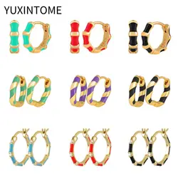 Crystal Bamboo Hoop Earrings For Women 925 Silver Needle Colorful Enamel Earrings Party Jewelry Accessories Gift