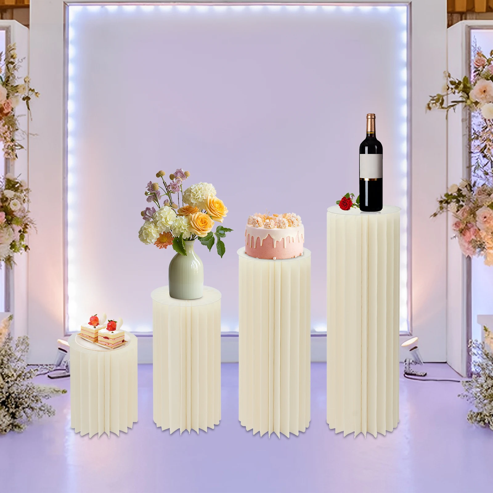 Supports de fleurs pliables en carton, 4 pièces, centres de table de mariage, colonne de Table à Dessert pour décoration de jardin de fête (40 + 60 + 80 + 100cm)