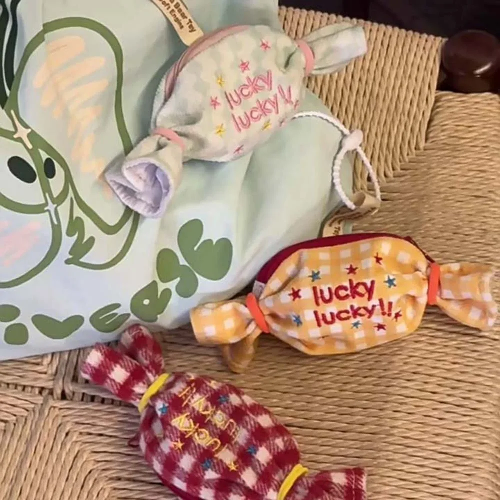 

Literary Sweet Candy Design Coin Purse Star Canvas Sugar Shaped Decorative Bag Plaid Anti-lost Lipstick Earphone Bag Student