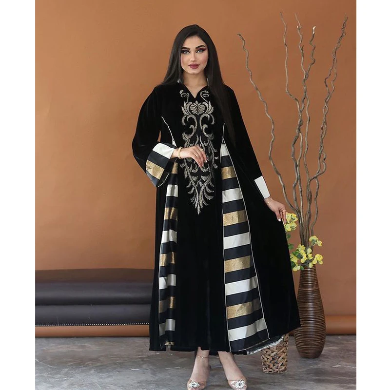 2024 New Velvet Warm Abaya Embroidery Muslim Women Long Maxi Dress Turkey Kaftan Dubai Robe Moroccan Eid Party Jalabiya Vestidos