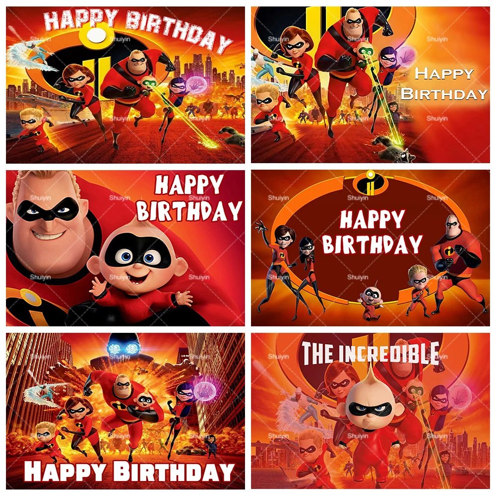 

Cartoon The Incredibles Theme Backdrop Children's Birthday Party Decor Background Boys Baby Shower Customized Banner Photo Props