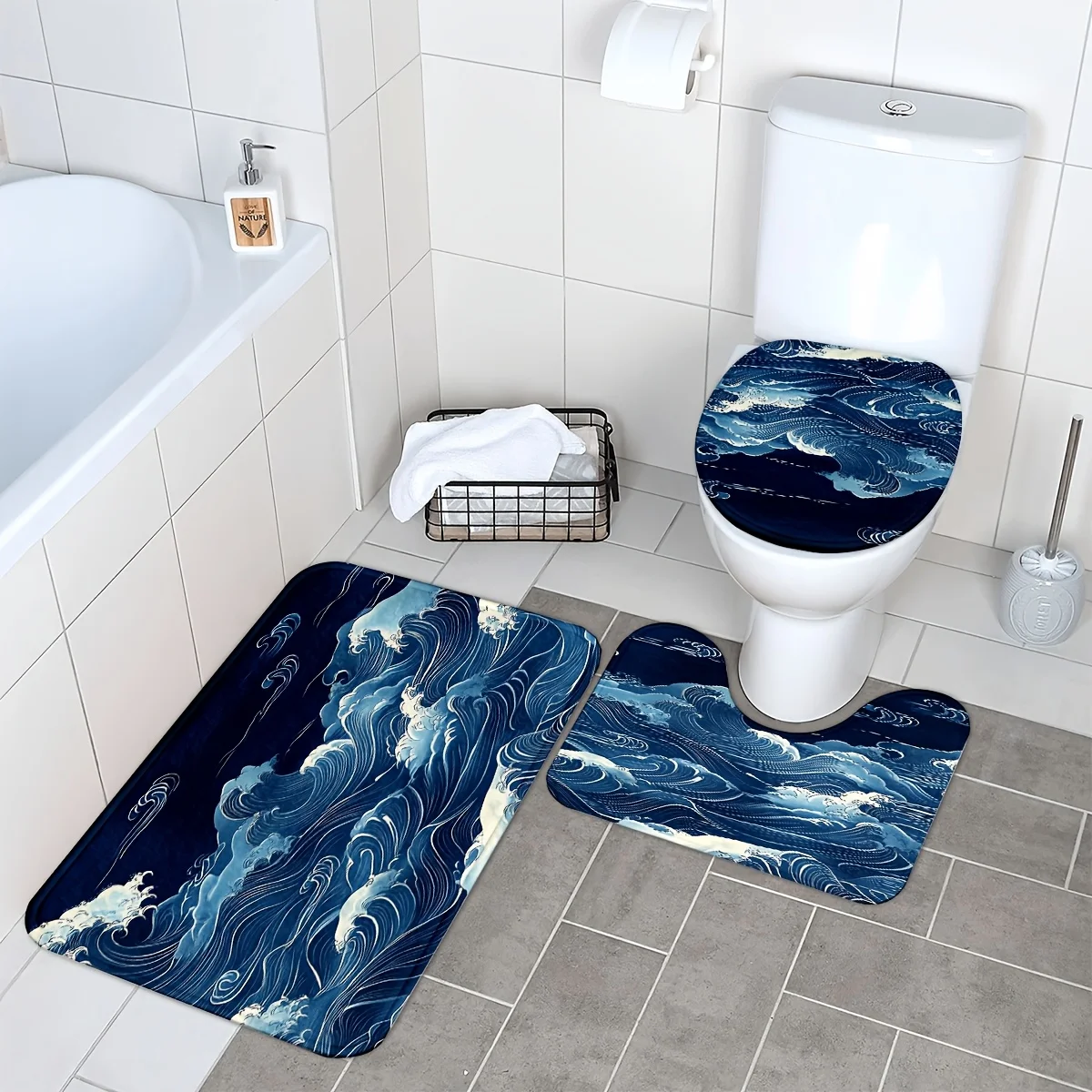 

Набор из трех ковриков для ванной — нескользящий для украшения кухни, ванной комнаты и спальни — коврик для ванной, U-образный коврик и коврик для сиденья унитаза