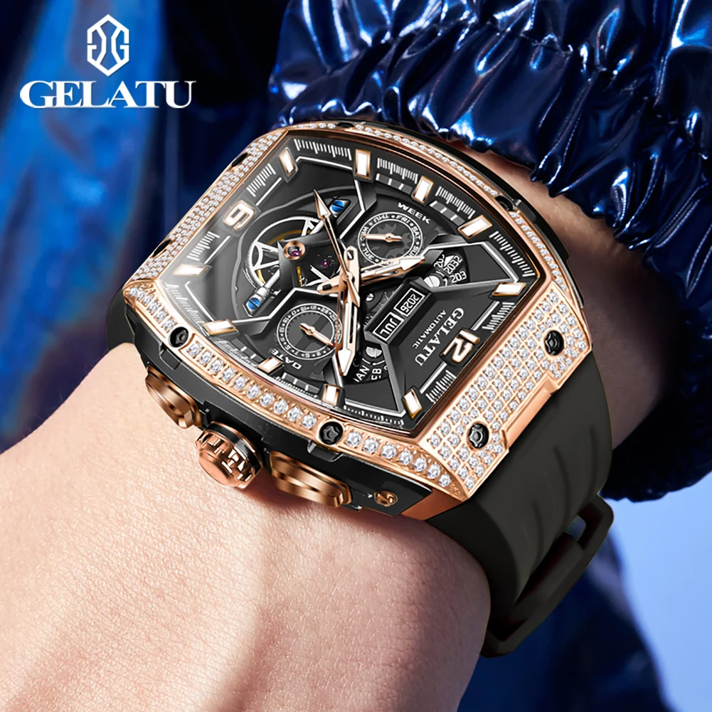 GELATU 6016 Mens Watch Top Brand Luxury Waterproof Luminous Watch for Men Automatic Movement Year Date Display Reloj Hombre