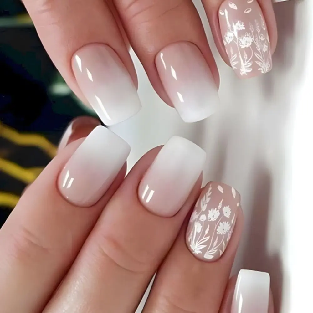 

Waterproof Wearable Manicure French Fake Nails Square Head Full Cover Press on Nails Nail Tips Girl