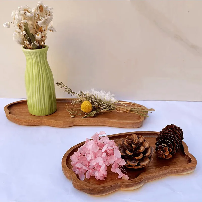 Japanese Style Wooden Tea Coffee Tray Fruit Dessert Candy Plate Wood Decorative Bread Snack Cake Food Dish Trays Tableware