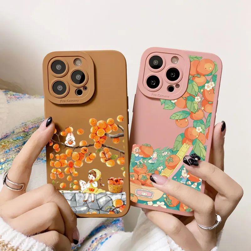 Autumn Harvest Fruit Orange Phone Case For iPhone 11 13 12 14 Pro Max 14 Plus XR XS X 7 8 Plus SE 2020 Soft Silicone Cover Funda