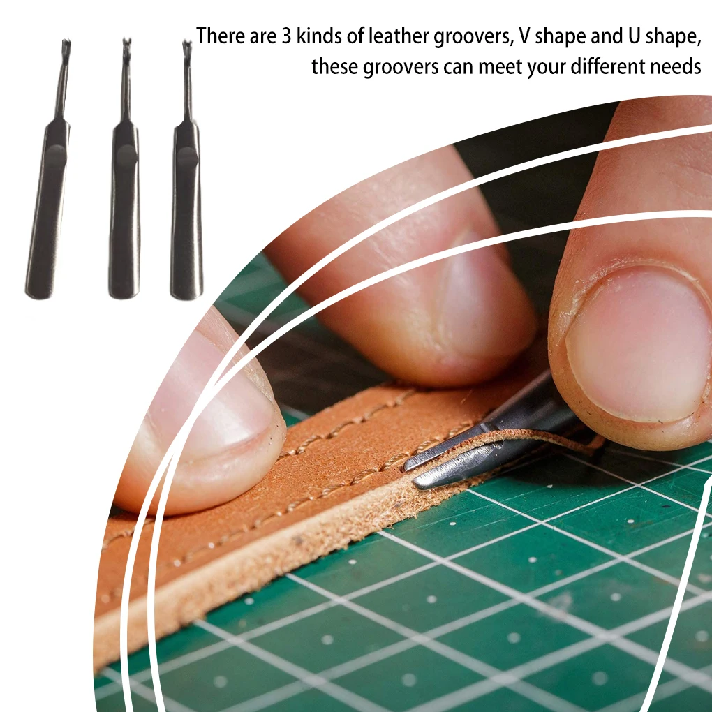 3 Pieces/Set Professional Leather Manual Edge Beveler Groovers U V Shape Leathers Grooving Tool Leathercraft Handtool