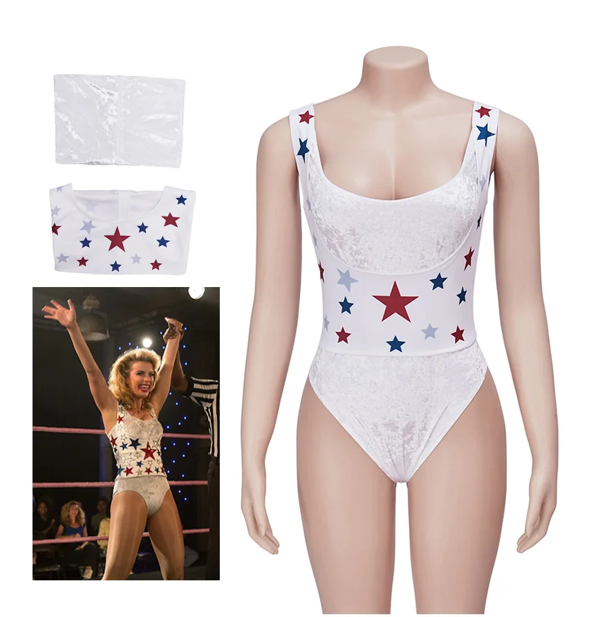 Liberty Belle Cosplay Costume White Sexy Women's Bodysuit with Five-Pointed Star Waist Vest Stage Performance Costume