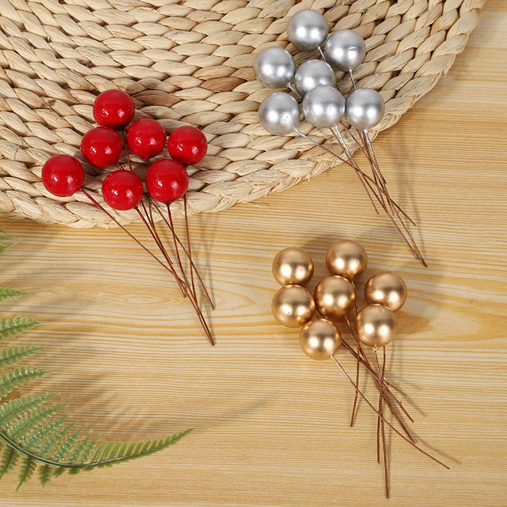 

Christmas Simulation Fruit Berries Berry Stems Gold Decorations Artificial Branch