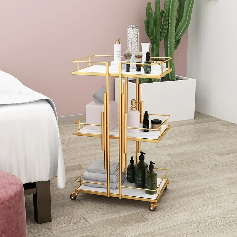 Light Luxury Beauty Salon Cart Nano Paint Auxiliary Cart High Guardrail Hairdressing Cart Medical Instrument Mobile Storage Rack