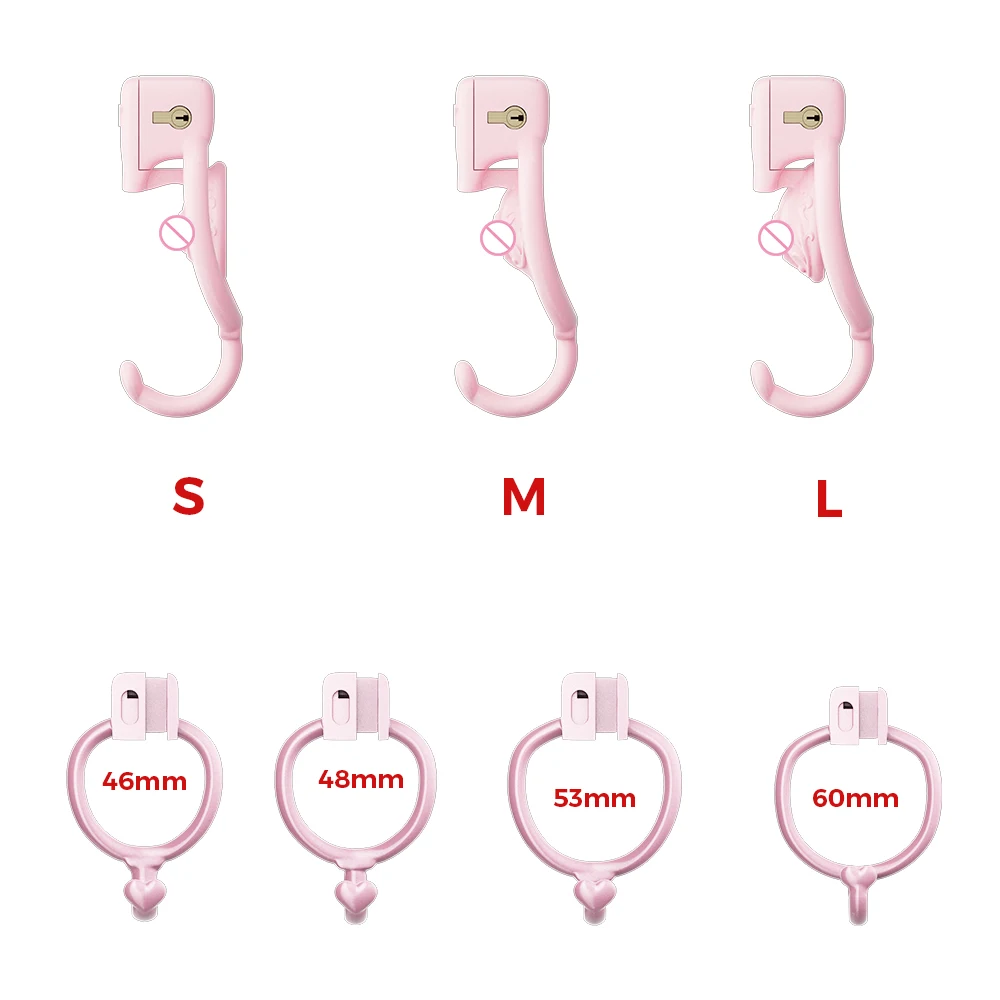 Pink CD TS Super Small Pussy Vaginal Chastity Cage Devices Heart Scrotum Stretcher Bondage Lock Penis Ring BDSM Sex Toys