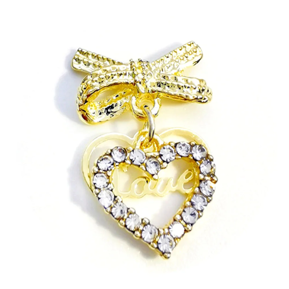 3D Nail Art Charms Heart Bowknot Star Moon Rhinestone Decorations Alloy 10Pcs/Pack Tassel Jewelry Gold/Silver Metal Nail Pendant