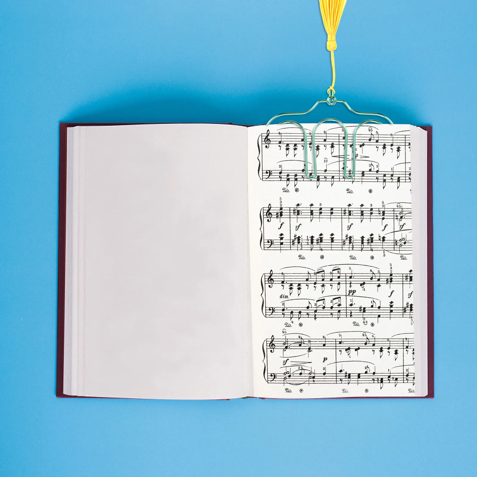 1Pcs Premium Metal Music Book Clip Mirror Finish Scratch Holder for Piano Violin Sheet Music Books Portable Tassel