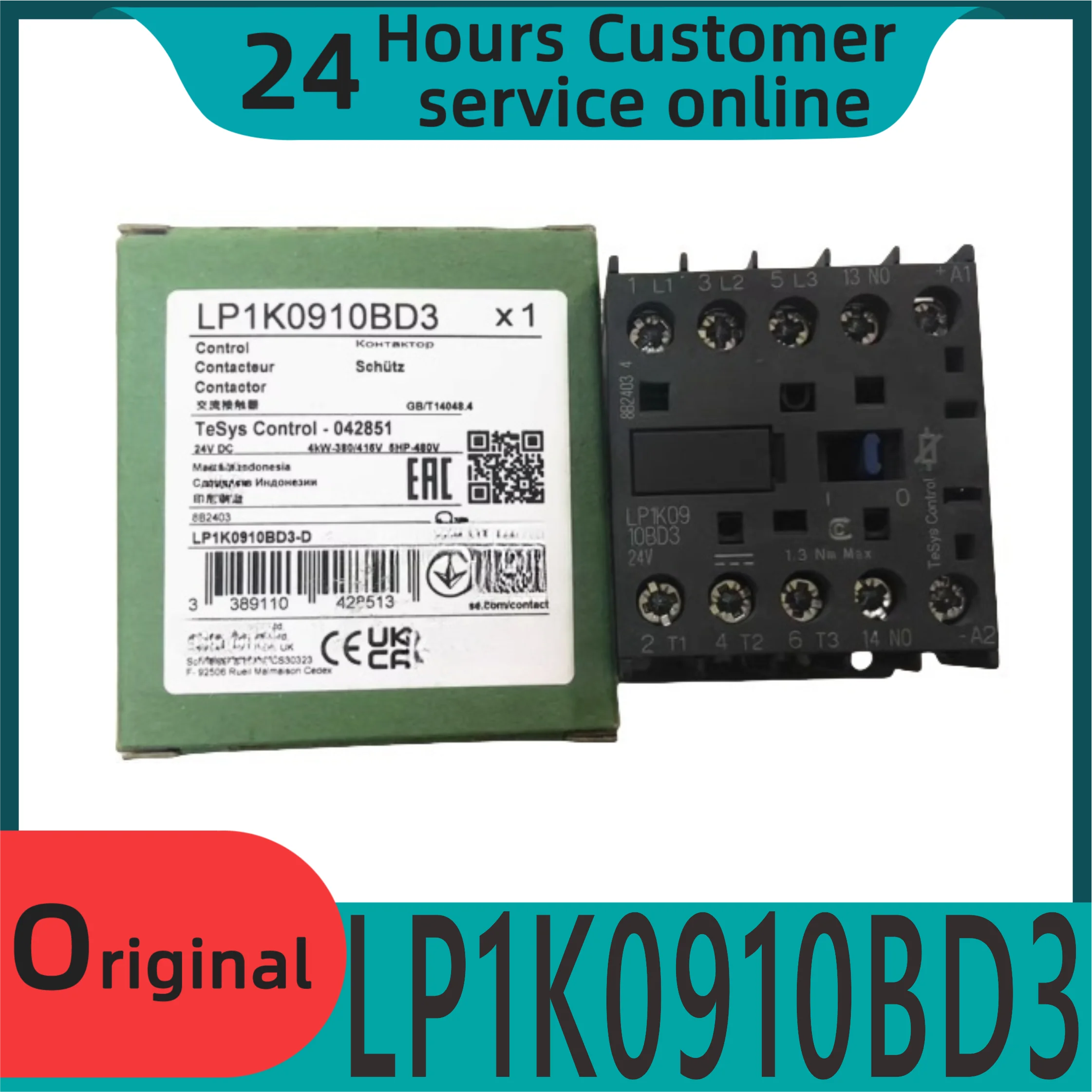 

Brand new original DC control three pole contactor LP1K0910BD3 9A DC24V