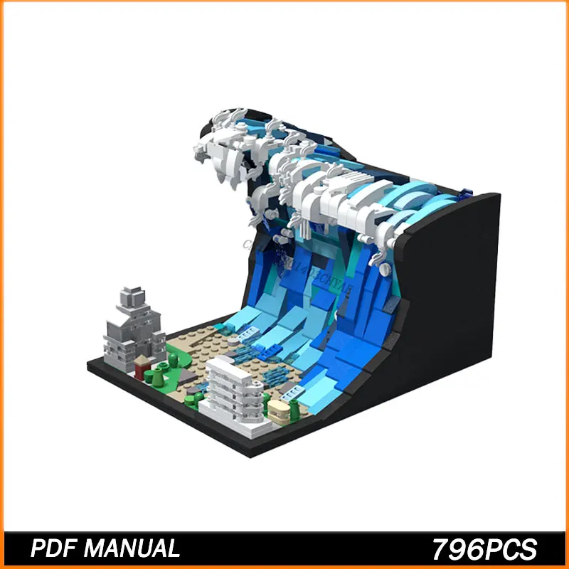 MOCDiorama: Tsunami - Klocki konstrukcyjne do składania, wysokiej jakości dekoracja na biurko, wyjątkowe prezenty urodzinowe, 796 elementów