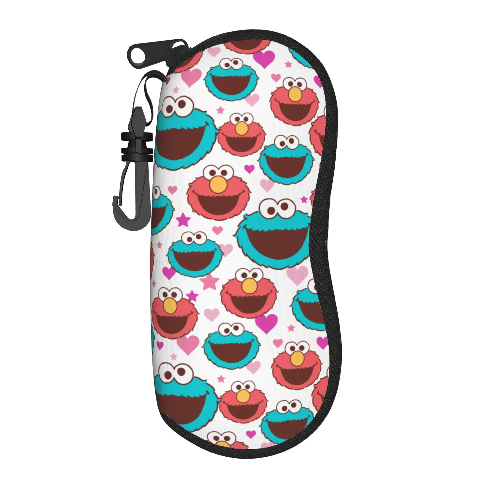 Sesamed Cartoon Glasses Case Unisex Anti-Fall Zipper Cookie Monster Glasses Storage Box Print Eyeglasses Box