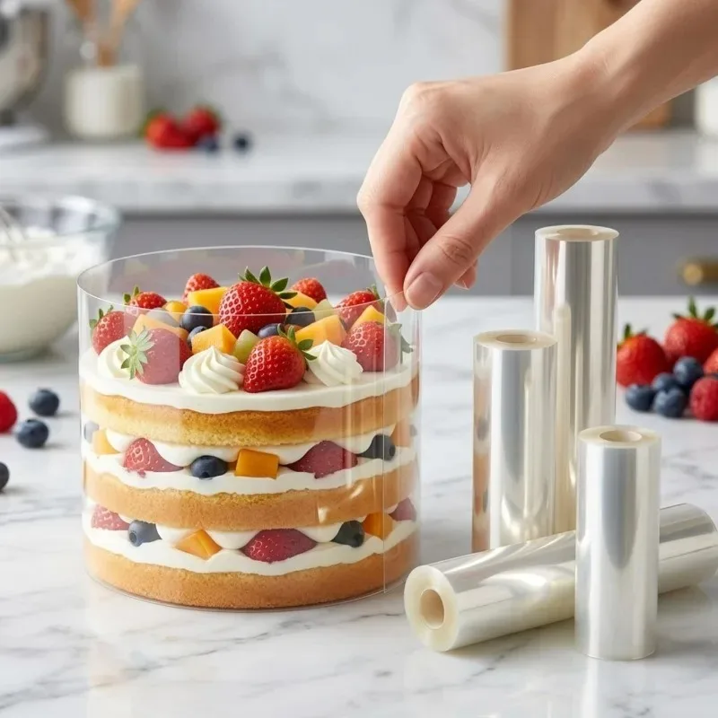 5/10M Clear PET Cake Collar Roll Transparent Mousse Baking Strip Food Grade Edging Film Height for DIY Pastry Decor Home Bakery