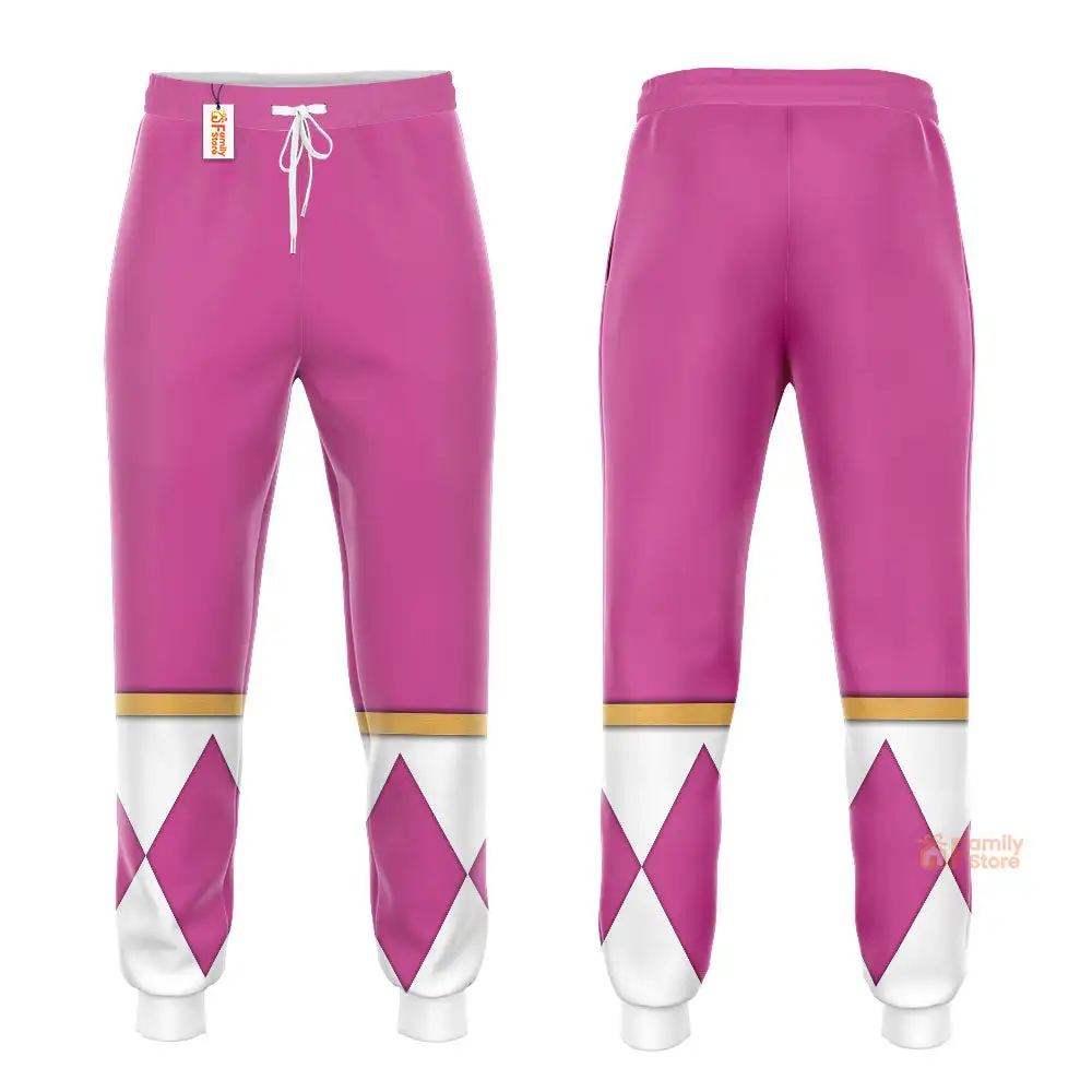 Men's 2-piece Sports Suit, Superhero Role-playing 3D Printed Hoodie and Sweatpants, Pink Powerful Ranger Costume view 4