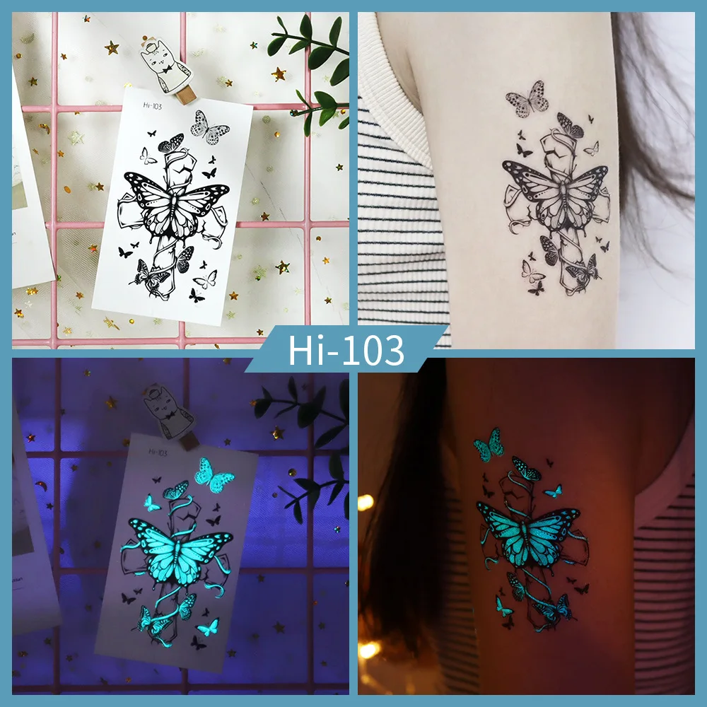 

blue luminous tattoo sticker,butterfly Temporary Tattoos for Women,Waterproof Long-Lasting,Fake Tattoo for Party Festival