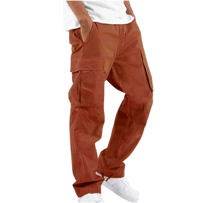 Men Loose Pockets Stitching Overalls Pants Autumn New Cargo Pants Men's Vintage Drawstring Mid-Waist Straight-Leg Pants Trousers