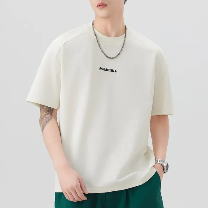 

BOWEYLUN Summer Casual Round Neck Embroidered T-shirt Men Comfortable Breathable Solid Color Loose Short-sleeved Tops for Youth
