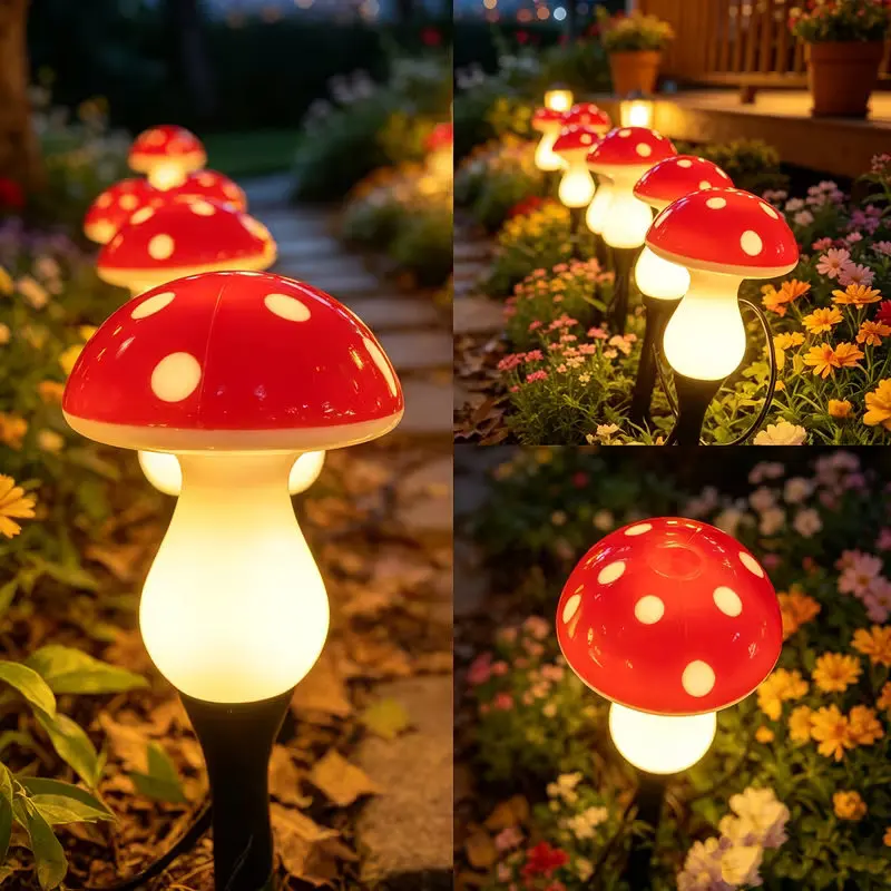Solar Fairy LED Mushroom Lights 8pcs/set Waterproof Warm Lighting Courtyard Garden Pathway Decor Stake String Lights