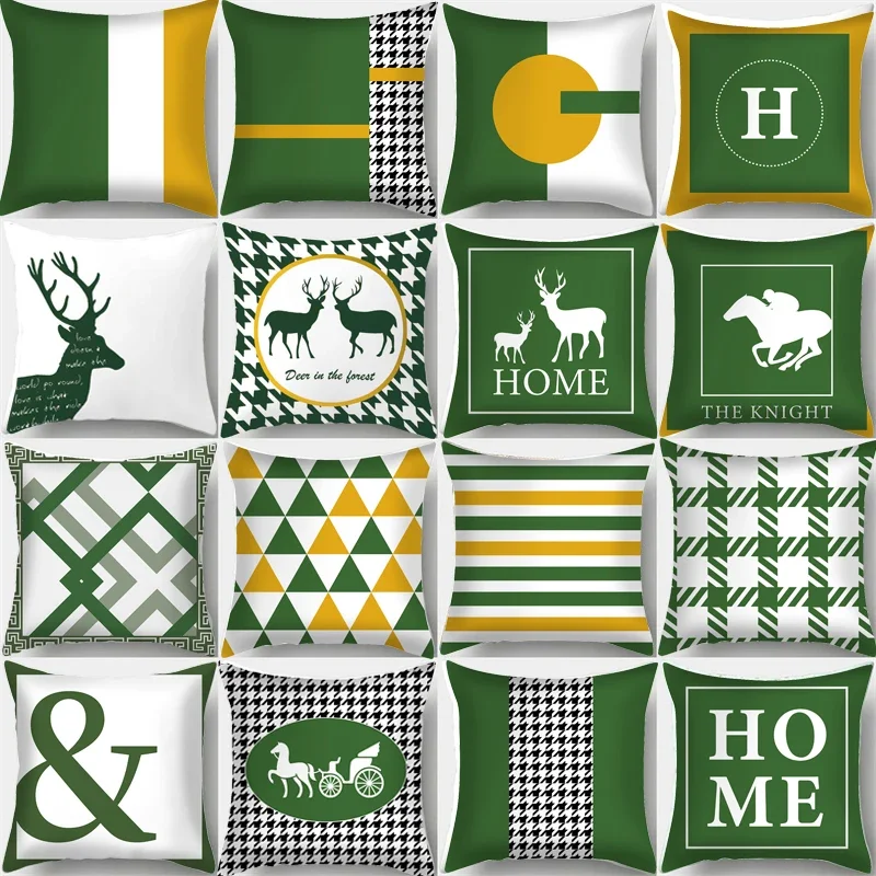 

Nordic Green Pillowcase Living Room Home Decoration Geometric English Letter Cushion Cover Simple Ins Horse Animal Pillow Case