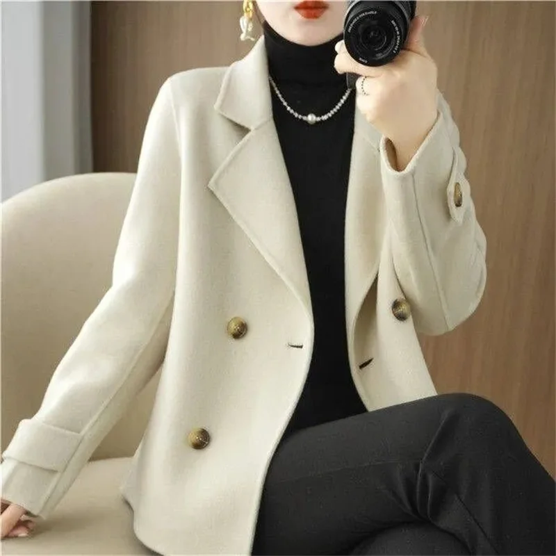 Autumn Winter 2025 New Double-sided Woolen Coat Women Short Loose Double-Breasted Cashmere Wool Jacket Overwear Female Tops