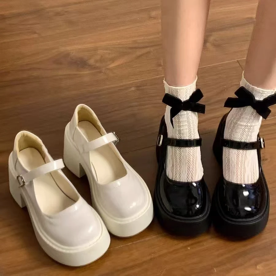 أحذية ماري جين عصرية متعددة الاستخدامات بكعب سميك لزيادة الطول، أحذية فردية سهلة الارتداء تناسب التنانير، أحذية مسطحة على الط... #5