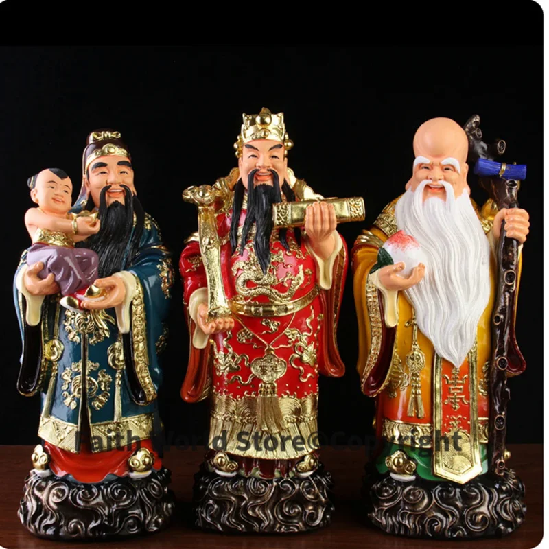 2025 large 3PCS Asia HOME SHOP Good luck God buddha efficacious bless Fu Lu Shou safe health patron saint FENG SHUI statue