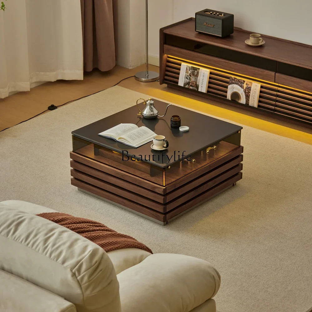 

P13Nordic modern simple light luxury style rock slab coffee table oak walnut square furniture coffee table