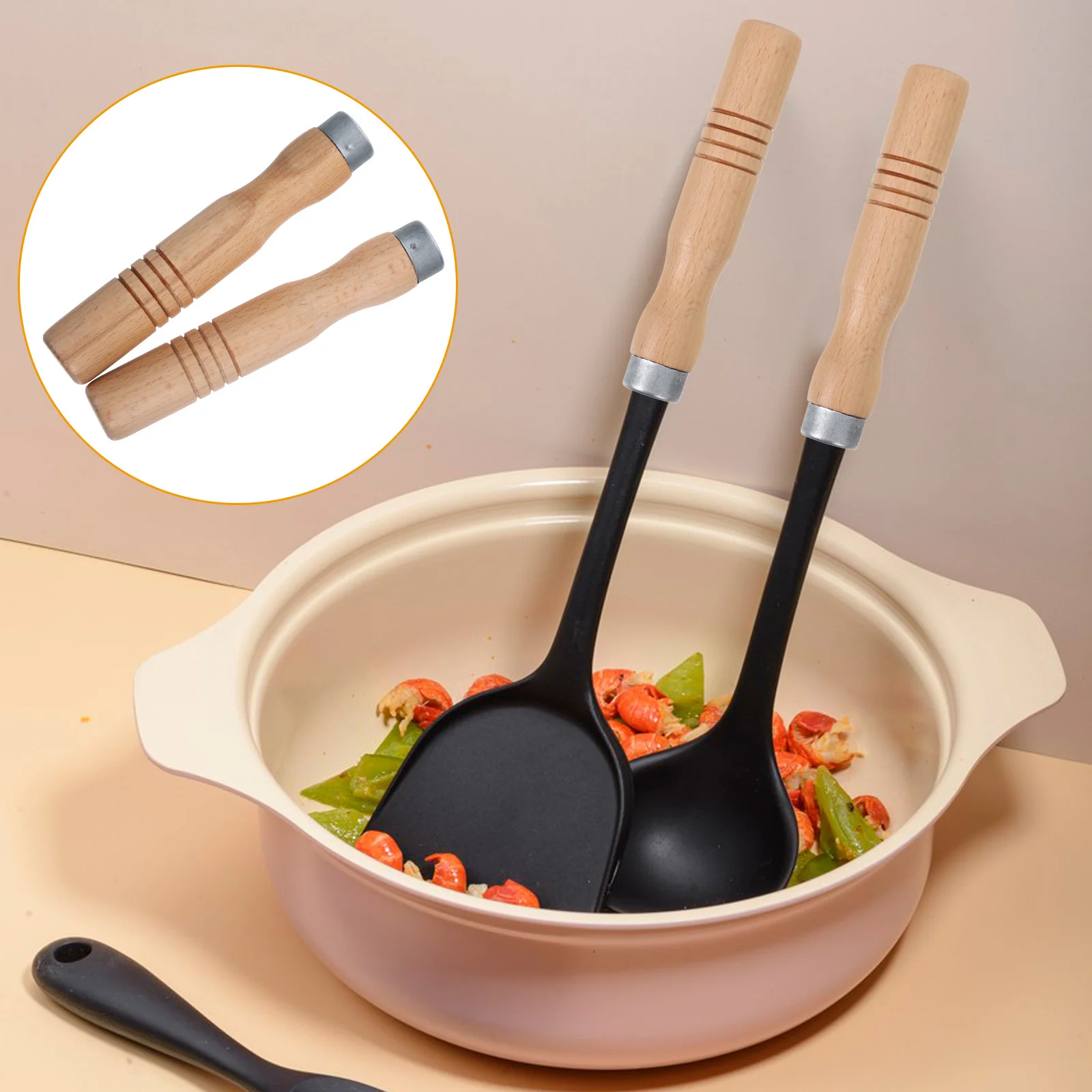 

2Pcs Wooden Handles for Pots Pans Woks Heat Resistant Smooth Finish Replacement Wooden File Handle File Handles Wood