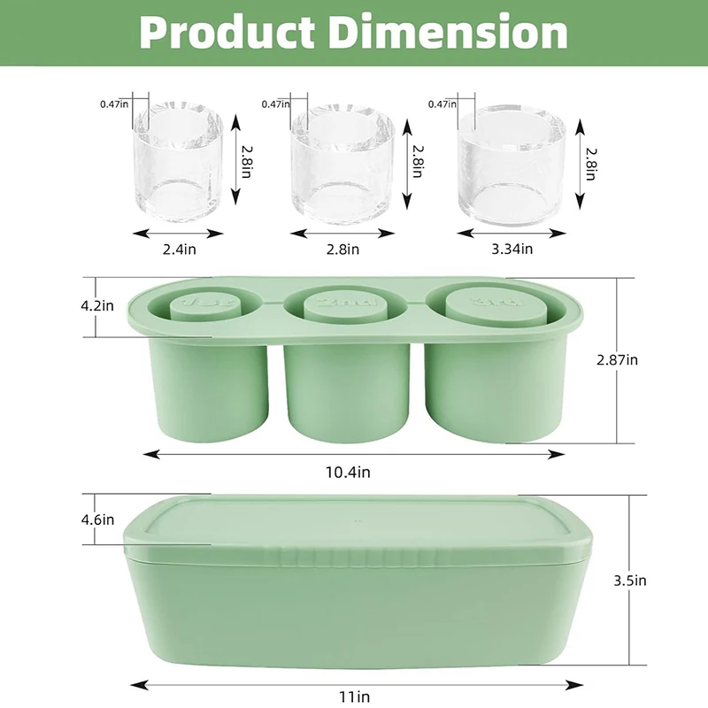 Molde de gelo do cilindro do silicone com tampa e bin, Bandeja de cubo de gelo para copo, Congelador, Bebida, Suco, Uísque