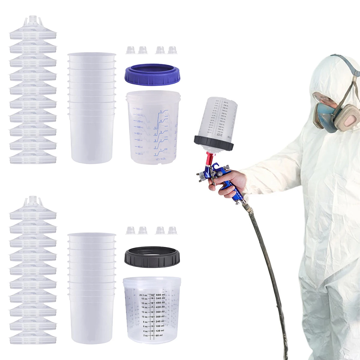 

1Set Sprayer Paint Tank Spraying Mixing Cup 160/600Ml Disposable Measuring Type Quick paint cup