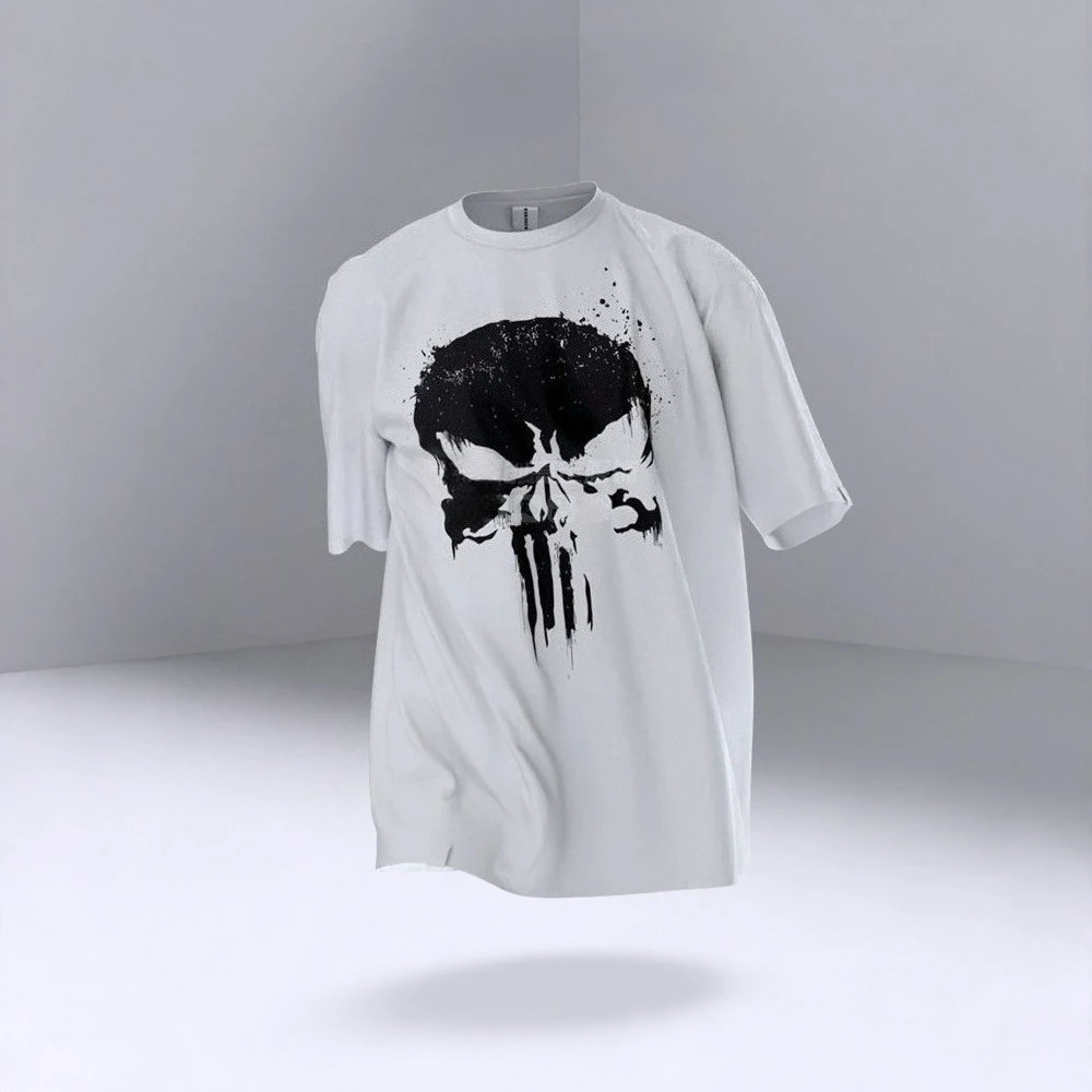 Classic Punisher Skull Oversized Chest Graphic T Shirt Men Summer Cotton Short Sleeve O Neck Casual Black Streetwear Tops - view 4