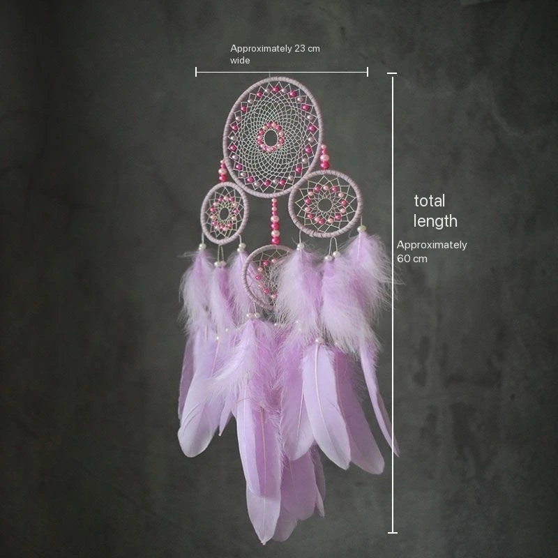 Multi‑ring Handmade Dreamcatcher Colorful Feather Beaded Wall Hanging Boho Home Decor Ornament for Bedroom Dorm Party Decoration view 5