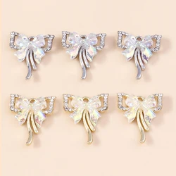 Leslie 5pcs Glorious Gold Color Crystal Bowknot Charm Pendants for Earring Necklace Bracelet Handmade DIY Jewelry Making Supply