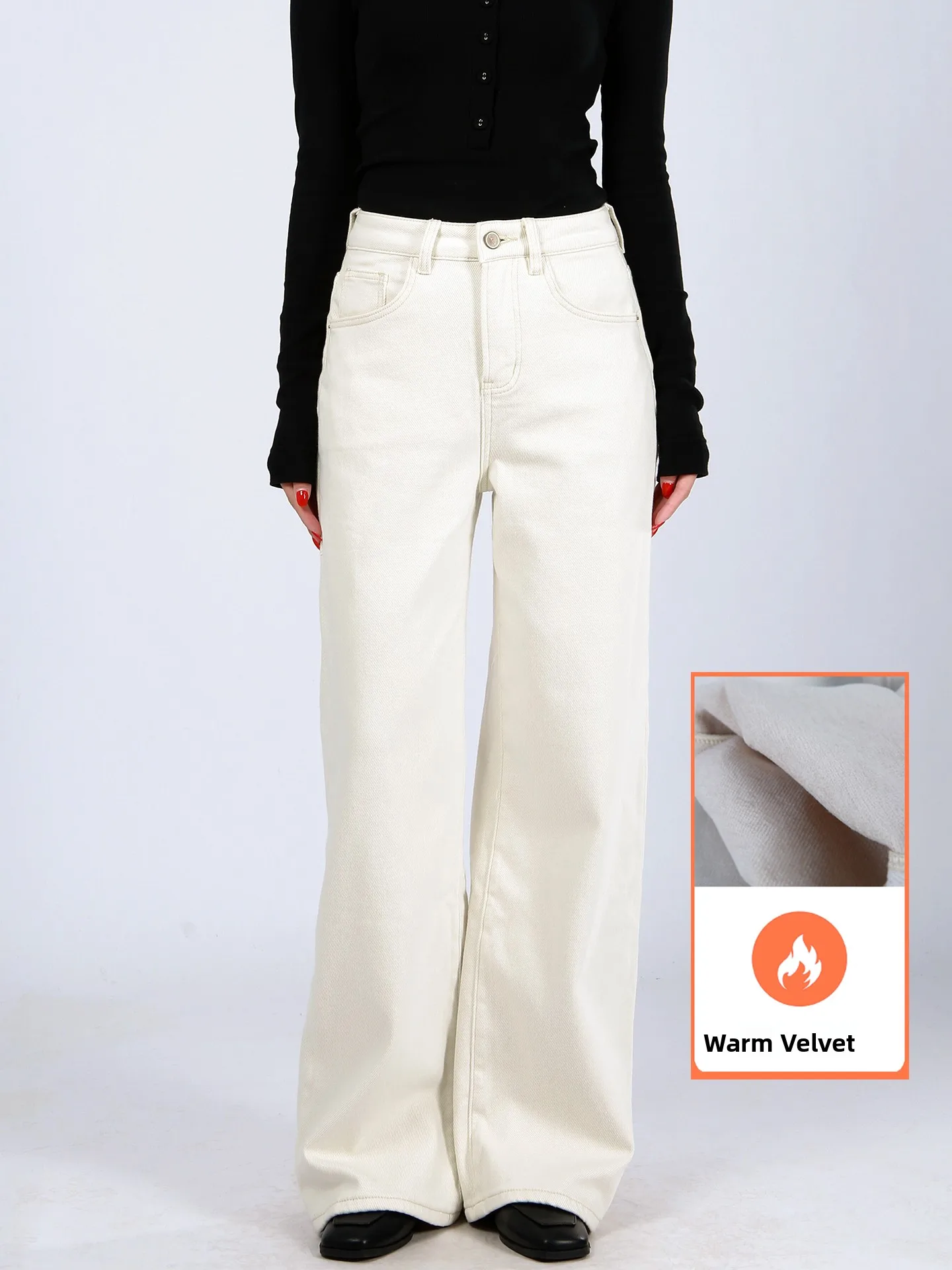 

Широкие джинсовые джинсы на подкладке Fce, женские свободные зимние утягивающие эластичные хлопковые брюки с высокой талией, повседневные брюки