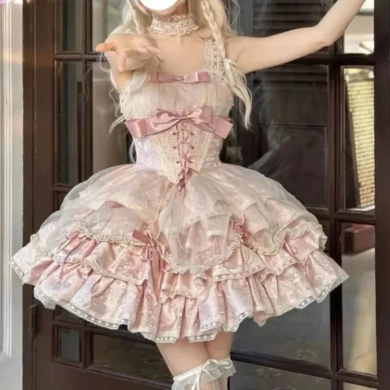 Harajuku Japanese Sweet Cute Lolita Jsk Dress Women Gothic Y2k Bow