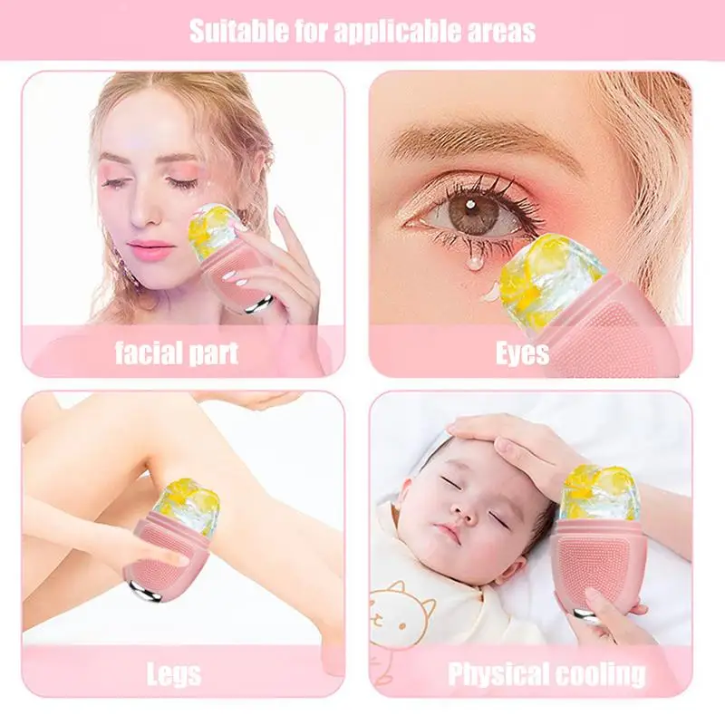 Rodillo Facial de silicona para hielo, molde de hielo de grado alimenticio para la mayoría de la piel, color rosa, enfriamiento físico