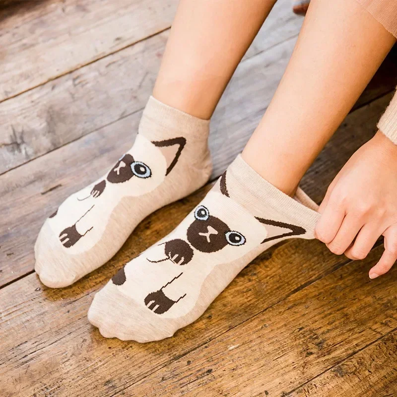 Cute Animal Socks Women Colorful Cartoon Cat Dog Socks Female Lady Autumn Winter Kawaii Funny Home Floor Sleep Middle Tube Sock image 3