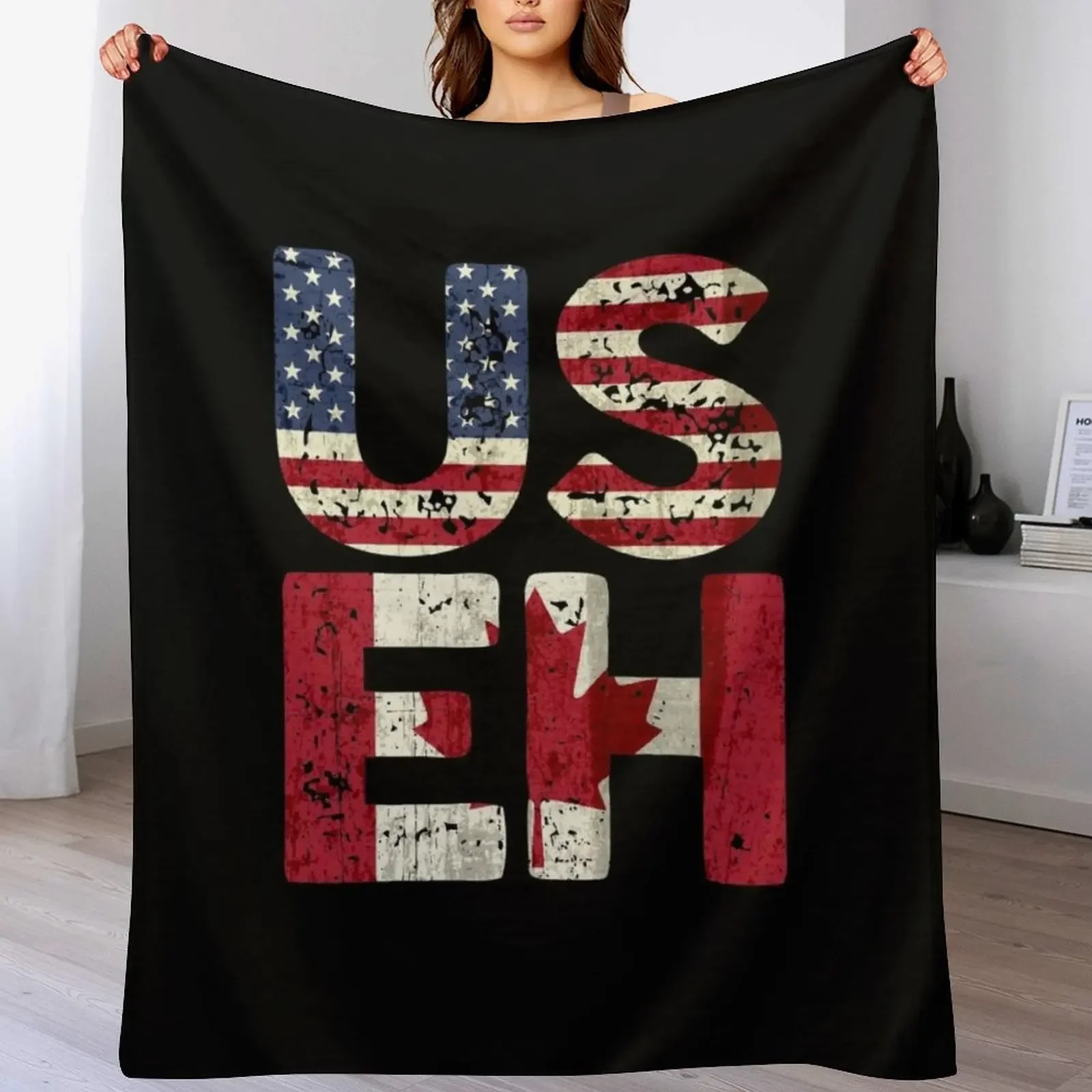 

Canada US EH American Canadian Flag Vintage America Colors Patriotic Gifts Throw Blanket Beautifuls Large Blankets