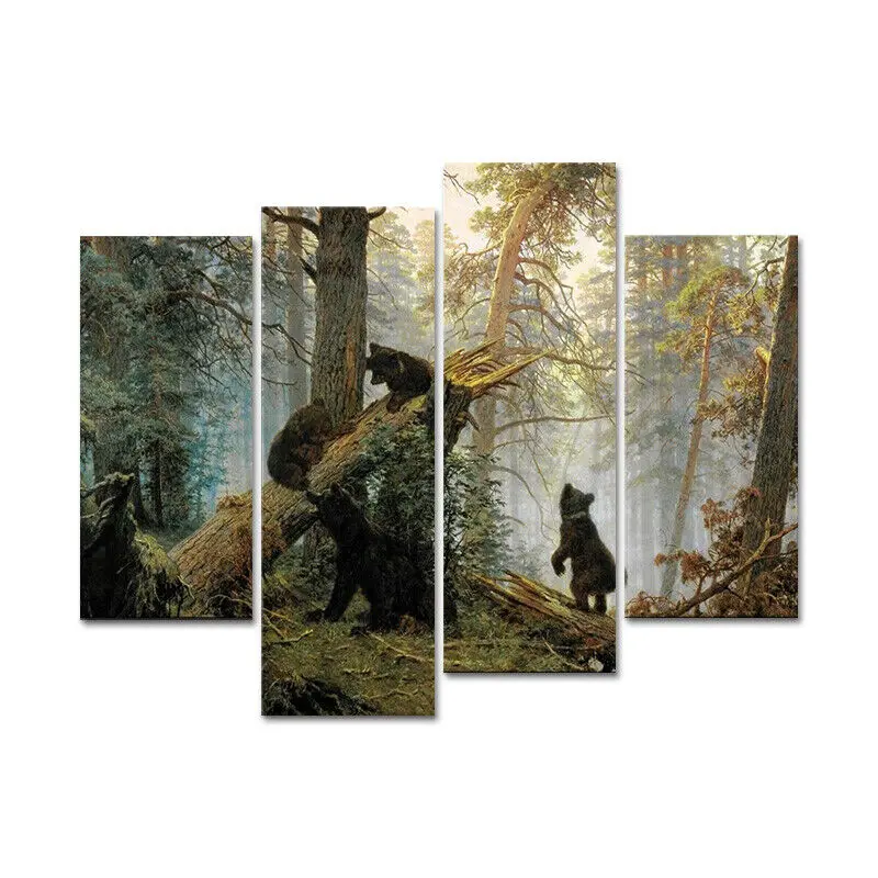 

4 Piece Black Bear Wildlife Animal Forest Wall Art Paintings Home Decor Accessories Pictures Posters for Living Room Decorations