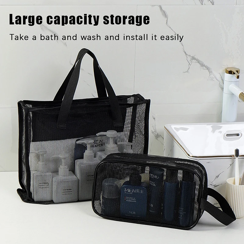 Mesh Makeup Toiletry Storage Bags Handbags Portable Travel Washing Body Shower Tools Organizer Large Capacity Cosmetic Pouch