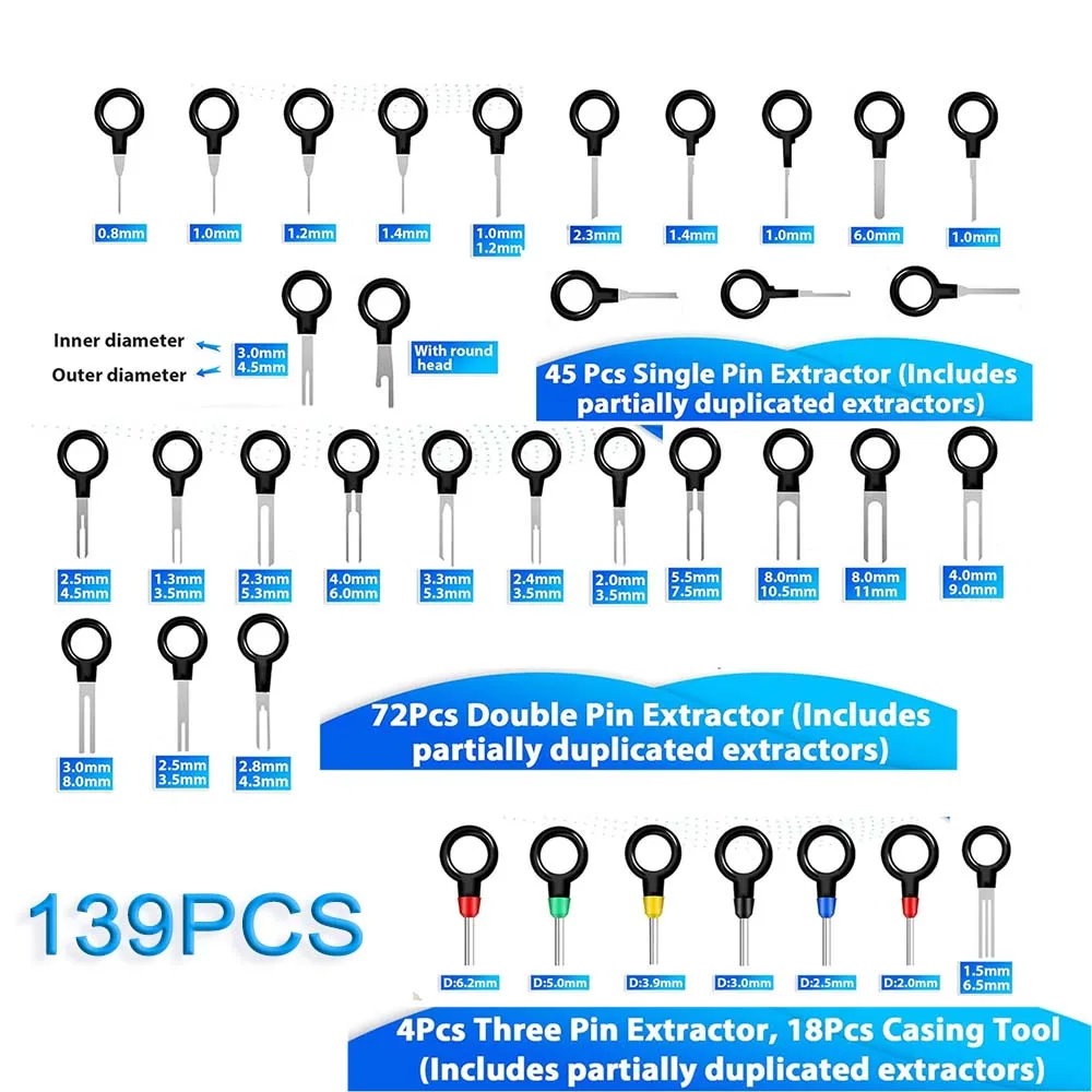 44/82/139PCS Auto Terminal Removal Kit Connector Pin Removal Tool Pin Extractor Tool Draad Terminal release Tool Waterdichte Tas