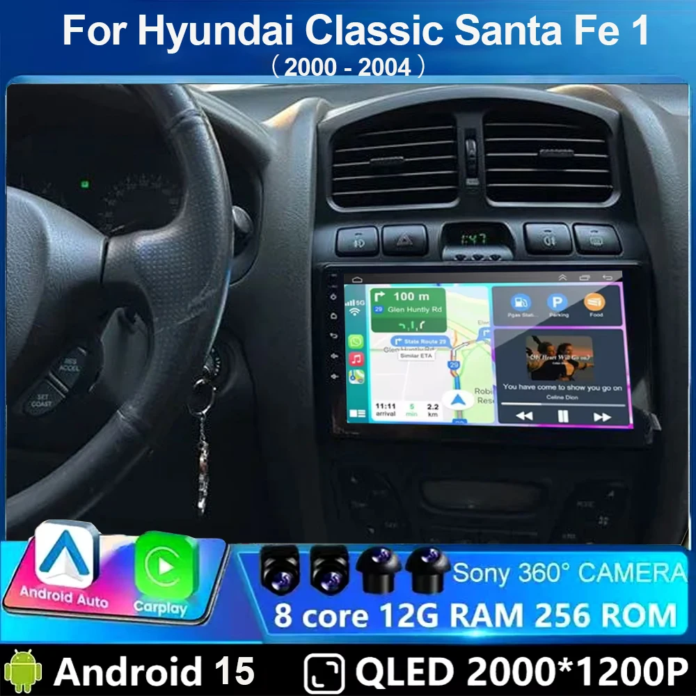 Radio para Auto Android 15 para Hyundai Santa Fe Clásico 1 2000 - 2004 2005 - 2015 Reproductor Multimedia GPS Navegación Carplay Auto WIFI